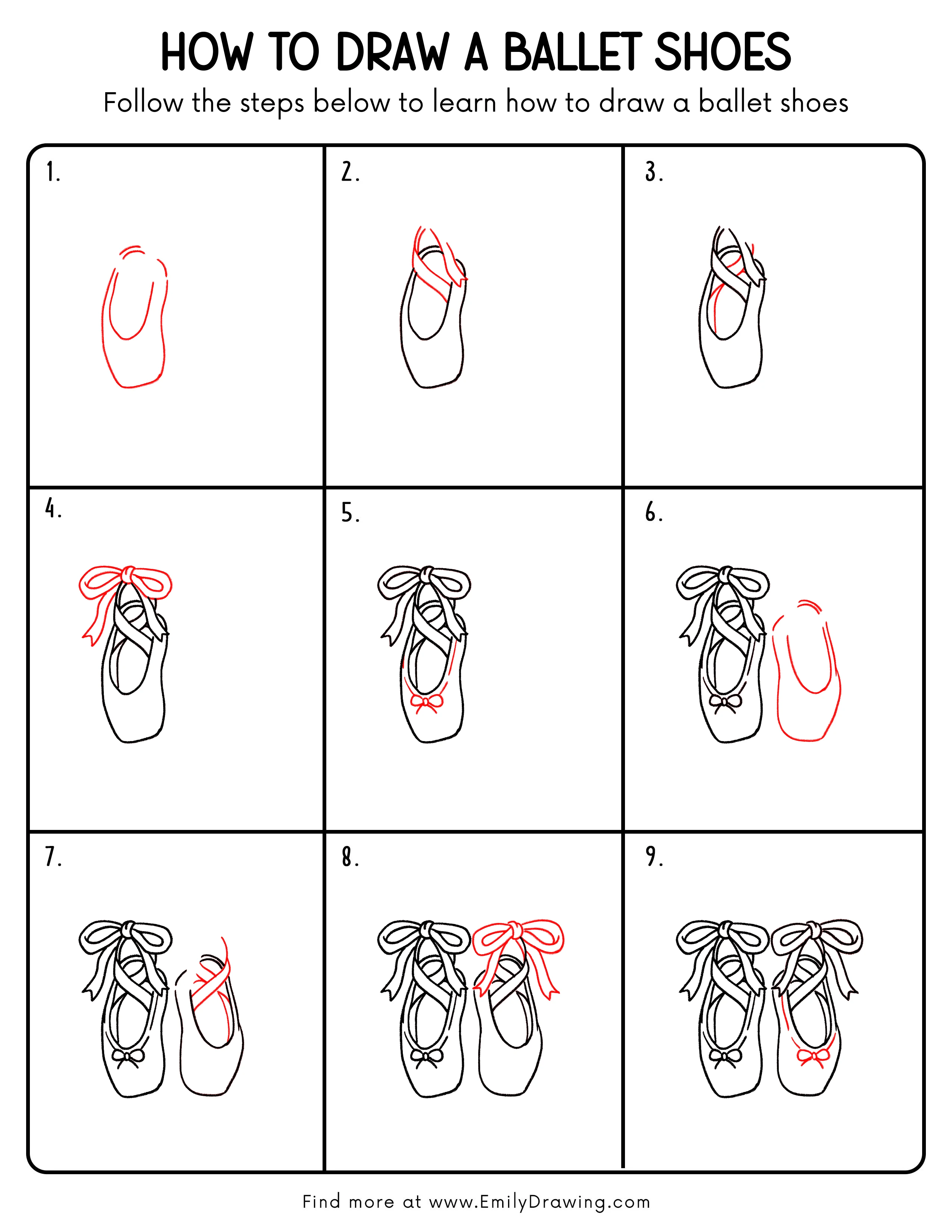 Printable Ballet Shoes Drawing Guide